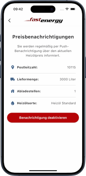 iPhone mit personalisierter Preisbenachrichtigung in der FastEnergy App